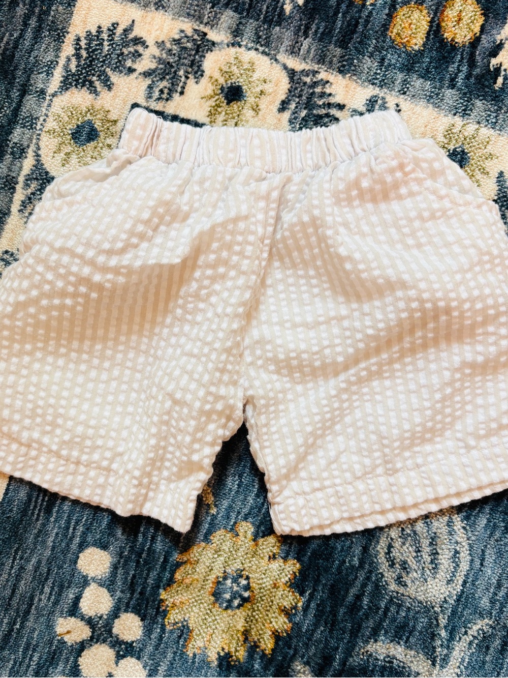 Toddler Cream and Tan Seersucker Elastic Waist Shorts 18mo